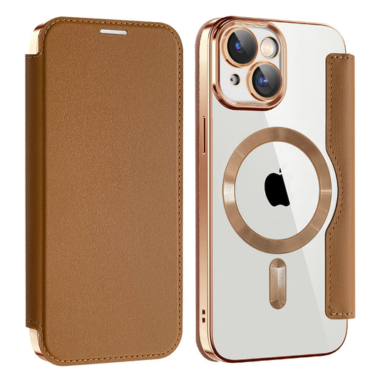 Coque MagSafe pour Apple iPhone 15 Plus, Techsuit, SmartMag Book, Marron