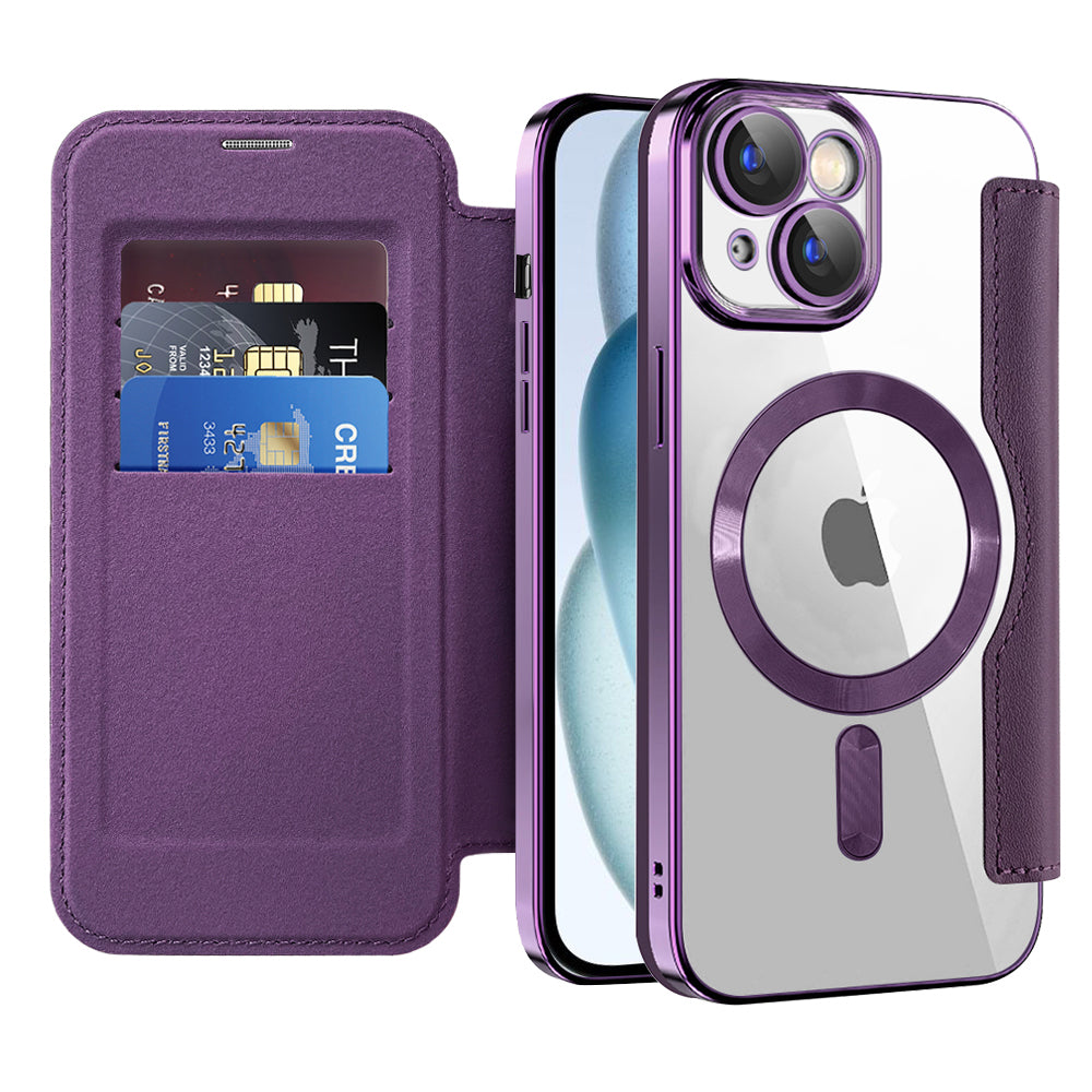 Coque MagSafe pour Apple iPhone 15 Plus, Techsuit, SmartMag Book, Violet
