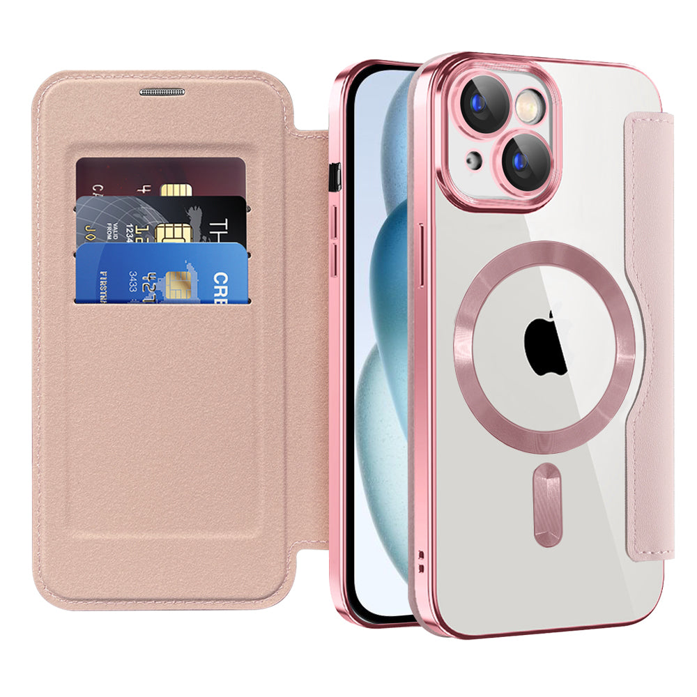 Coque MagSafe pour Apple iPhone 15 Plus, Techsuit, SmartMag Book, Rose