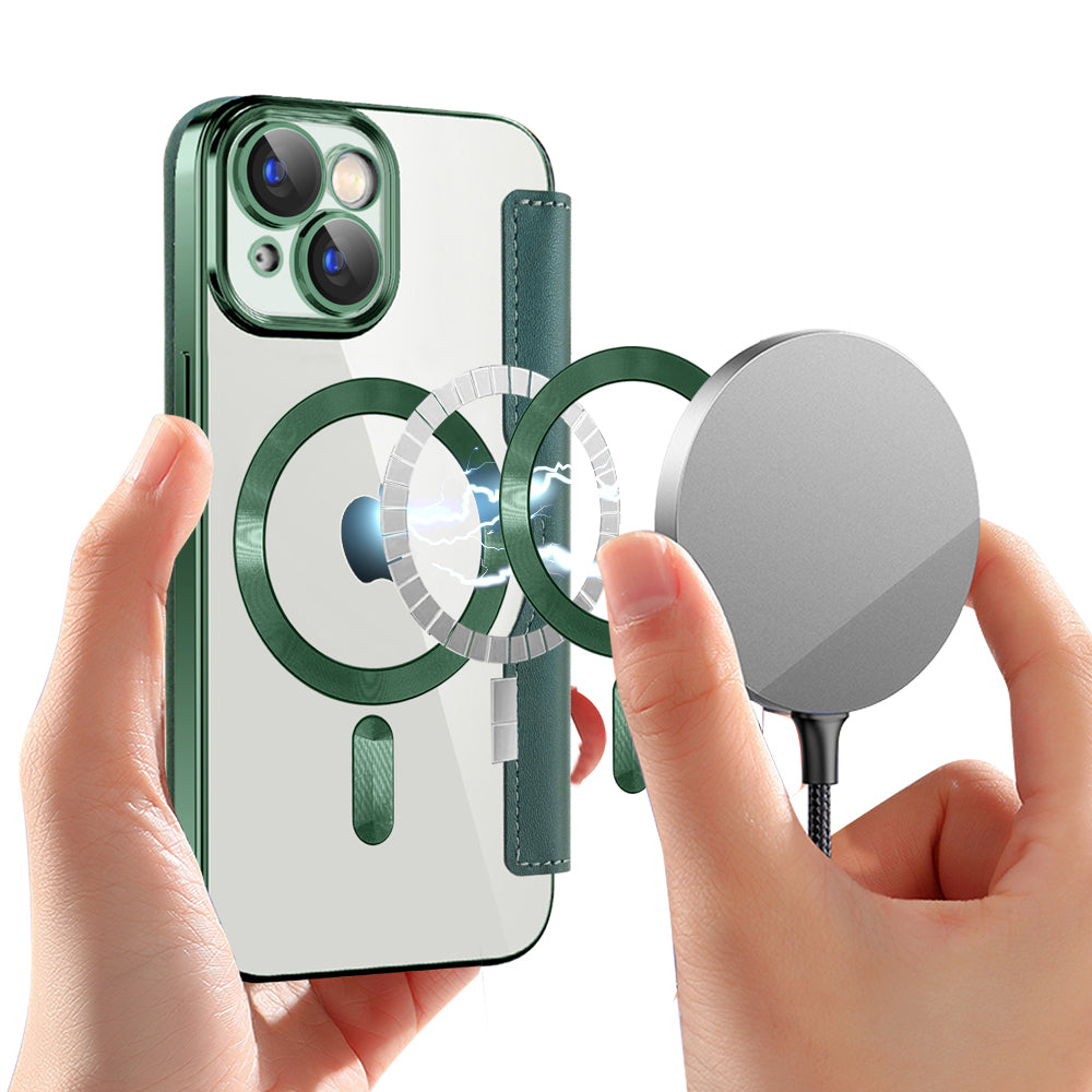 Coque MagSafe pour Apple iPhone 15 Plus, Techsuit, SmartMag Book, Vert