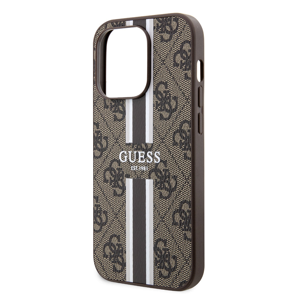Étui MagSafe pour Apple iPhone 15 Pro, Guess, 4G Printed Stripes, Marron