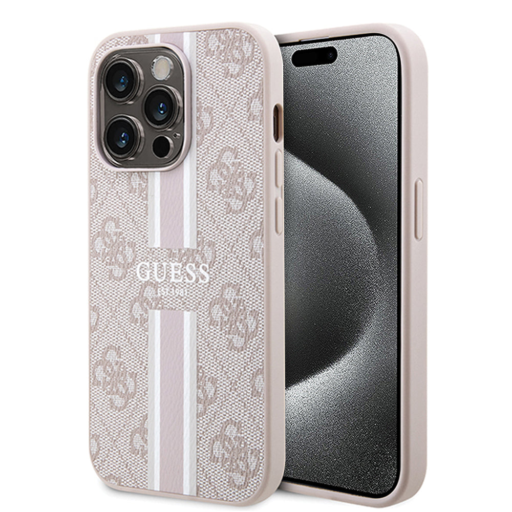 Coque MagSafe pour Apple iPhone 15 Pro, Guess, 4G Printed Stripes, Rose