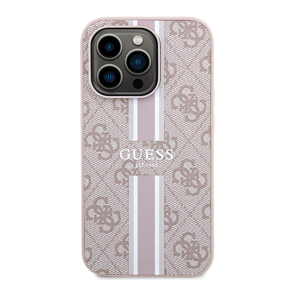 Coque MagSafe pour Apple iPhone 15 Pro, Guess, 4G Printed Stripes, Rose