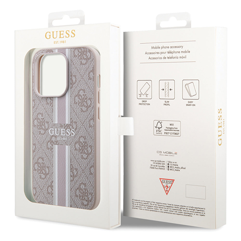 Coque MagSafe pour Apple iPhone 15 Pro, Guess, 4G Printed Stripes, Rose