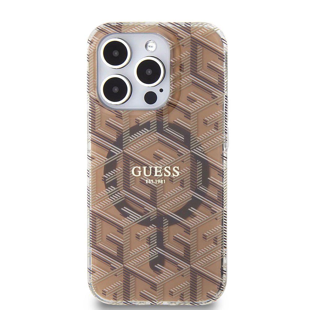 Étui MagSafe pour Apple iPhone 15 Pro, Guess, IML Gcube, Marron