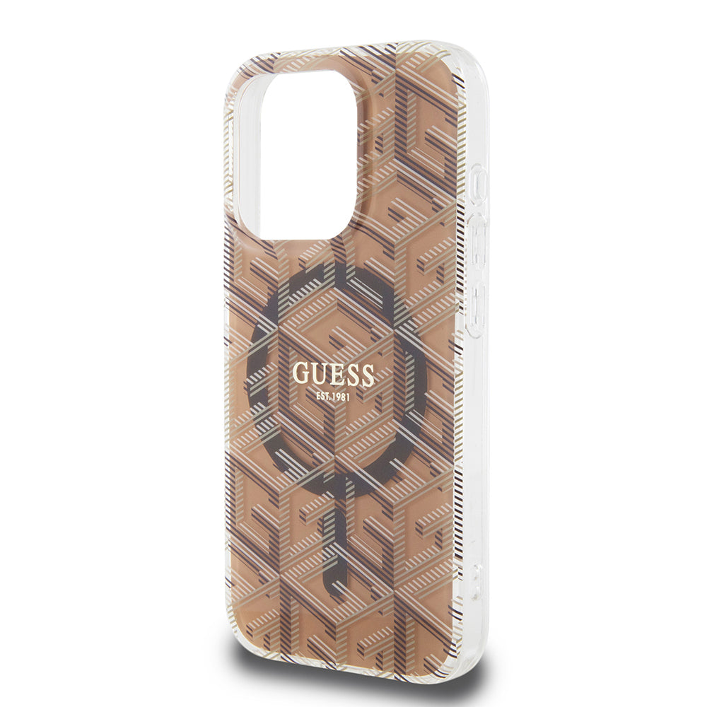 Étui MagSafe pour Apple iPhone 15 Pro, Guess, IML Gcube, Marron