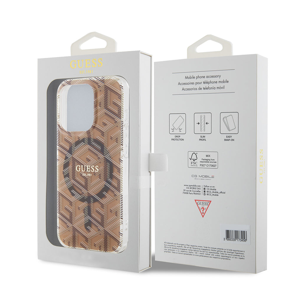 Étui MagSafe pour Apple iPhone 15 Pro, Guess, IML Gcube, Marron