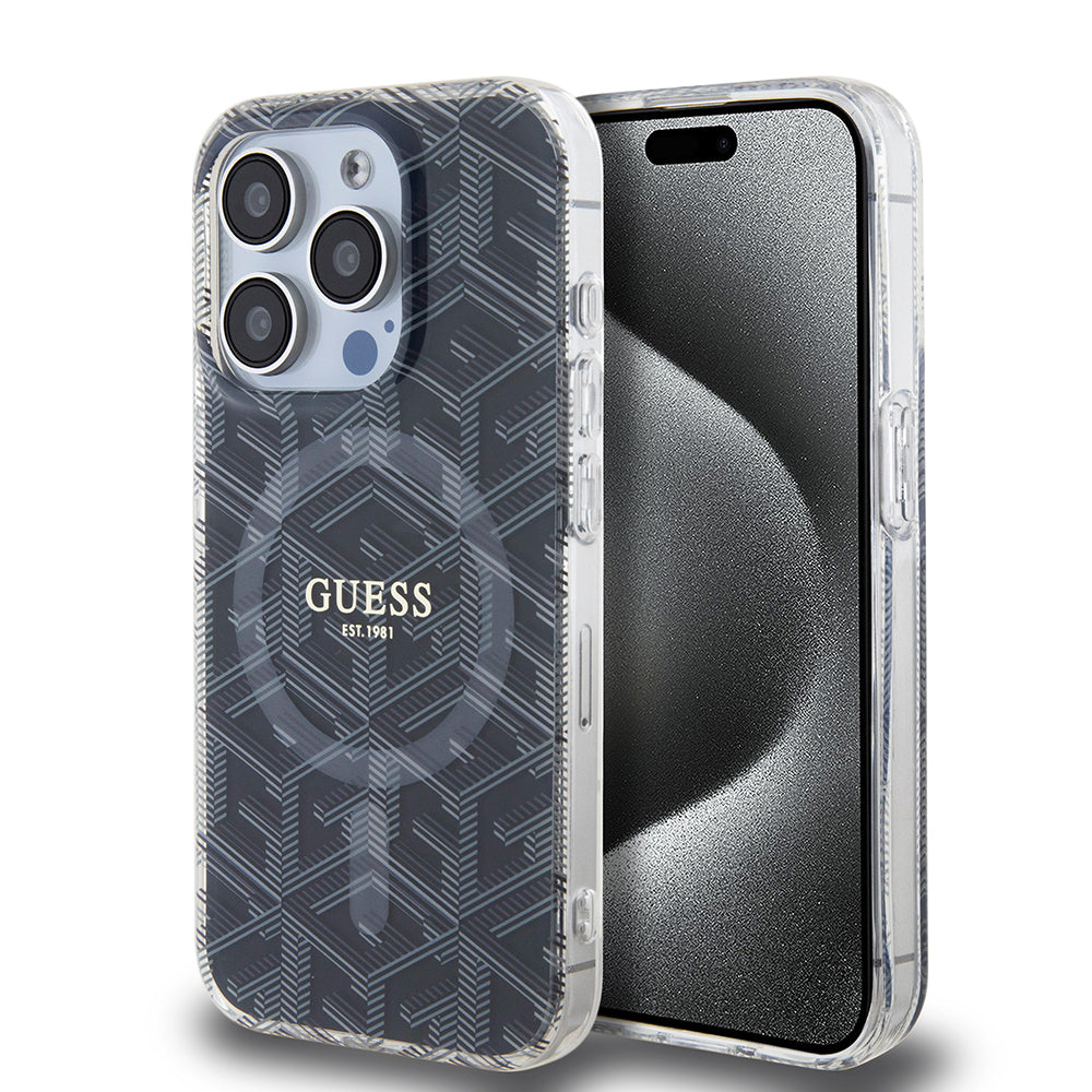 Étui MagSafe pour Apple iPhone 15 Pro, Guess, IML Gcube, Noir