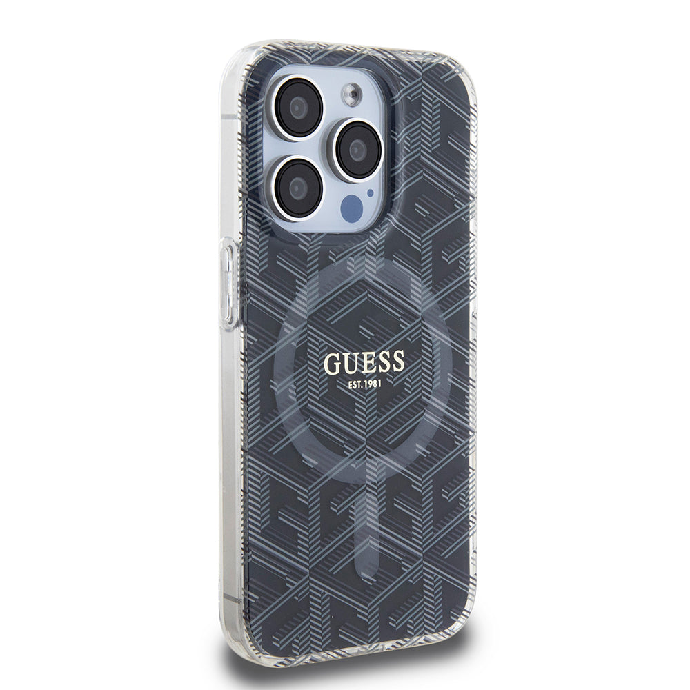 Étui MagSafe pour Apple iPhone 15 Pro, Guess, IML Gcube, Noir