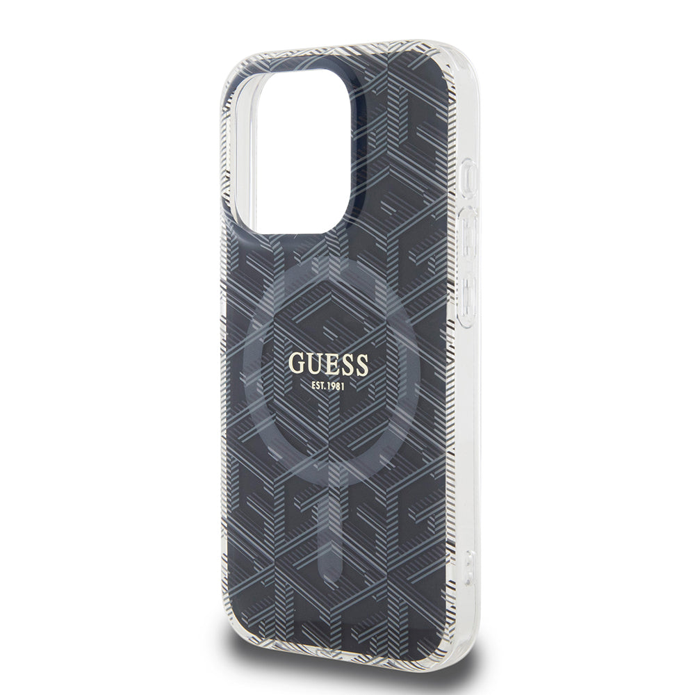 Étui MagSafe pour Apple iPhone 15 Pro, Guess, IML Gcube, Noir