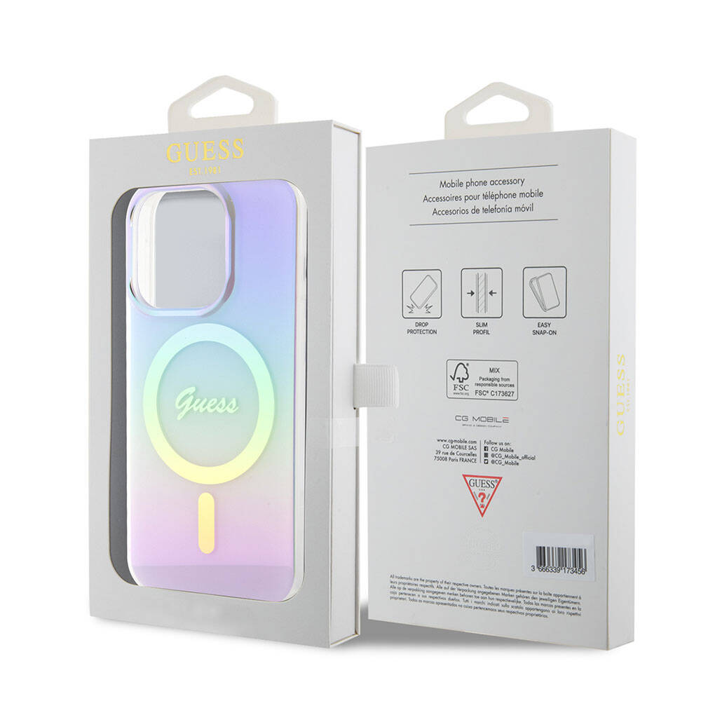 Coque MagSafe pour Apple iPhone 15 Pro, Guess, IML Iridescent, Violet