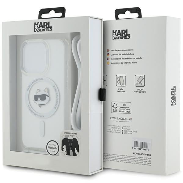 Étui MagSafe pour Apple iPhone 15 Pro, Karl Lagerfeld, IML Crossbody Choupette's Head with Strap, Transparent