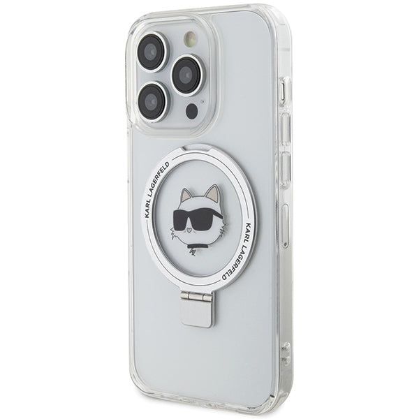 Coque MagSafe pour Apple iPhone 15 Pro, Karl Lagerfeld, Ring Stand Choupette's Head, Blanche