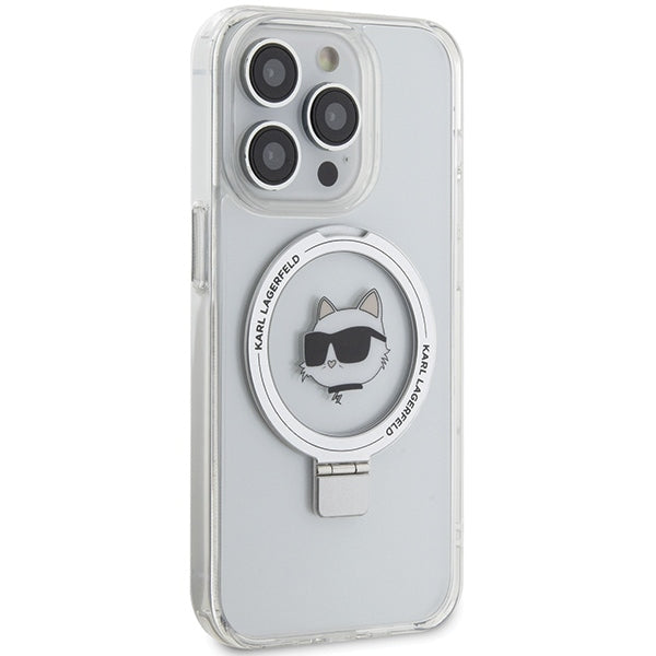 Coque MagSafe pour Apple iPhone 15 Pro, Karl Lagerfeld, Ring Stand Choupette's Head, Blanche