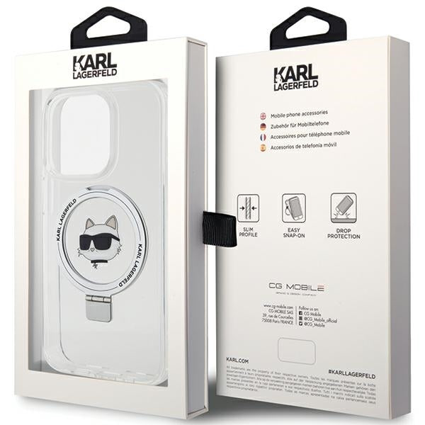 Coque MagSafe pour Apple iPhone 15 Pro, Karl Lagerfeld, Ring Stand Choupette's Head, Blanche
