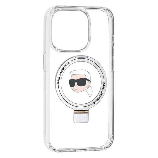 Coque MagSafe pour Apple iPhone 15 Pro, Karl Lagerfeld, Ring Stand Karl's Head, Blanche