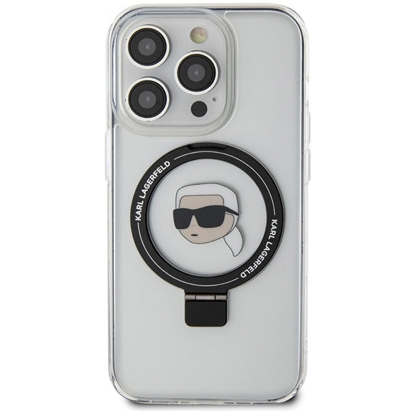 MagSafe Case for Apple iPhone 15 Pro, Karl Lagerfeld, Ring Stand Karl's Head, White