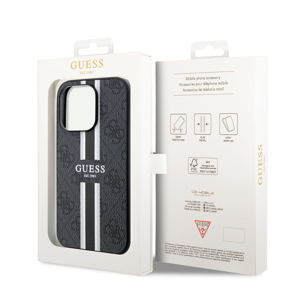 Étui MagSafe pour Apple iPhone 15 Pro Max, Guess, 4G Printed Stripes, Noir