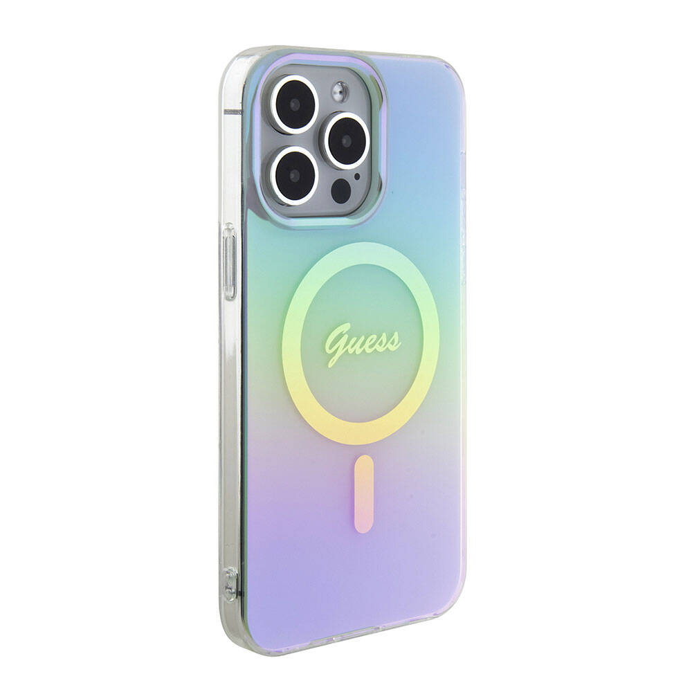 Étui MagSafe pour Apple iPhone 15 Pro Max, Guess, IML Iridescent, Turquoise