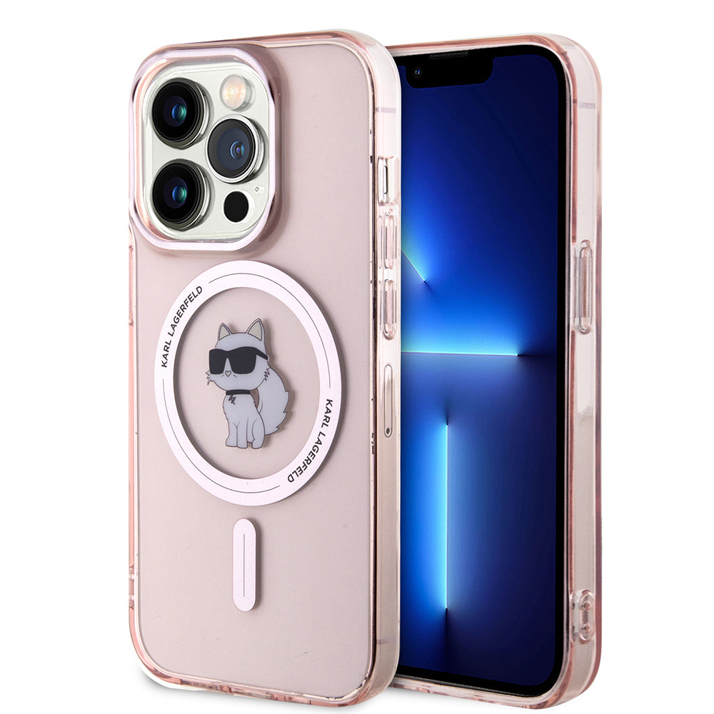 Étui MagSafe pour Apple iPhone 15 Pro Max, Karl Lagerfeld, IML Choupette, Rose