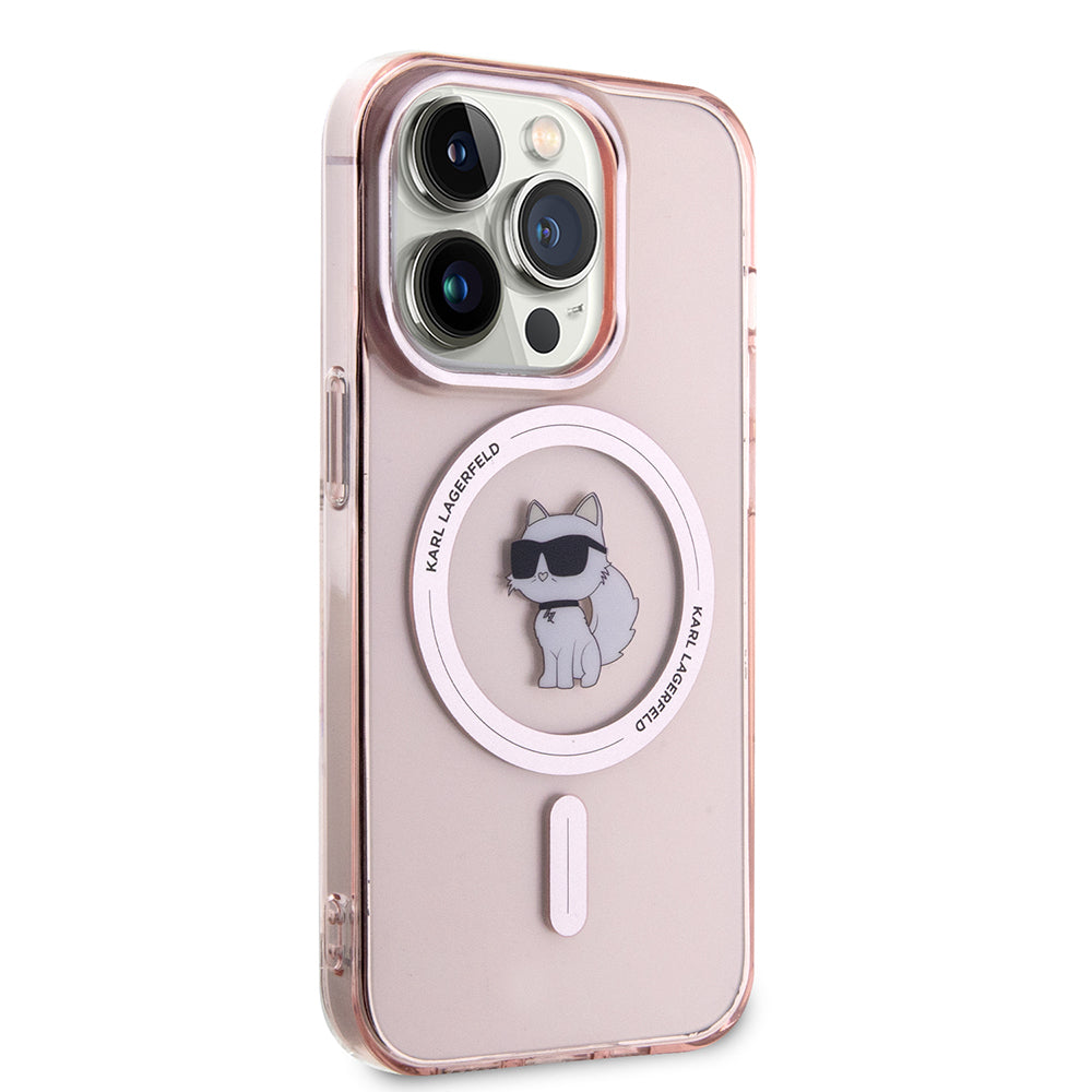 Étui MagSafe pour Apple iPhone 15 Pro Max, Karl Lagerfeld, IML Choupette, Rose
