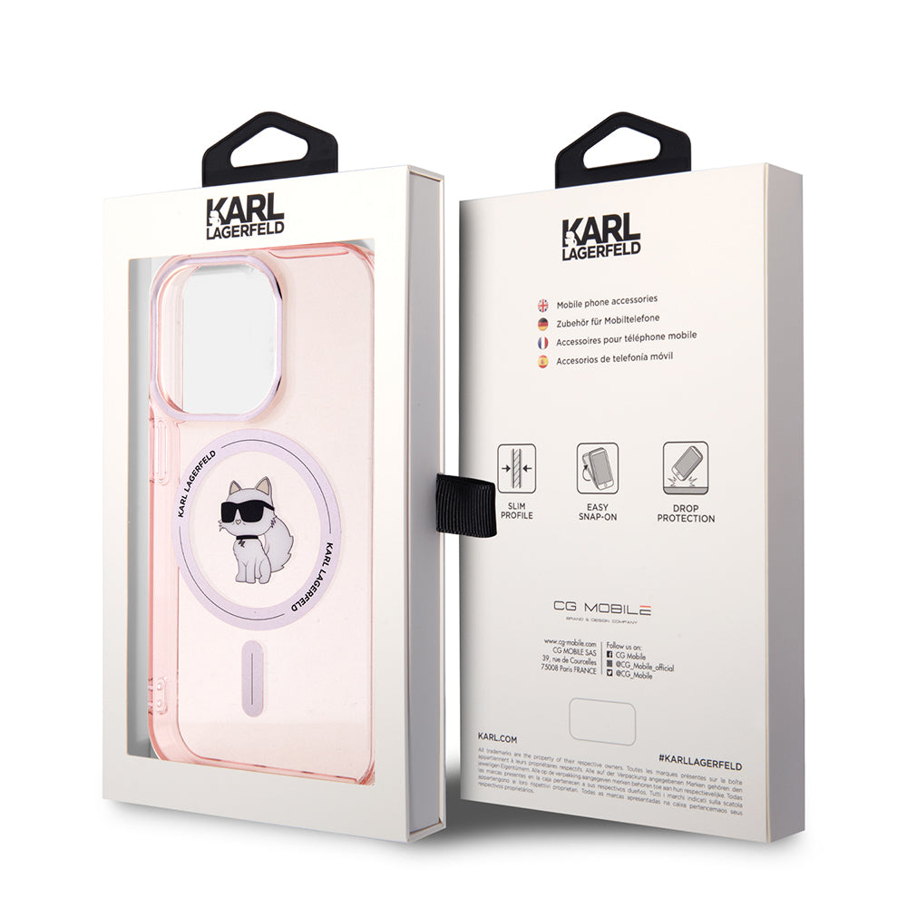 Étui MagSafe pour Apple iPhone 15 Pro Max, Karl Lagerfeld, IML Choupette, Rose