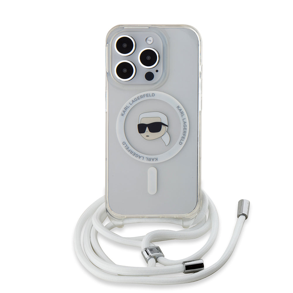 Coque MagSafe pour Apple iPhone 15 Pro Max, Karl Lagerfeld, IML Crossbody Karl's Head, Transparente