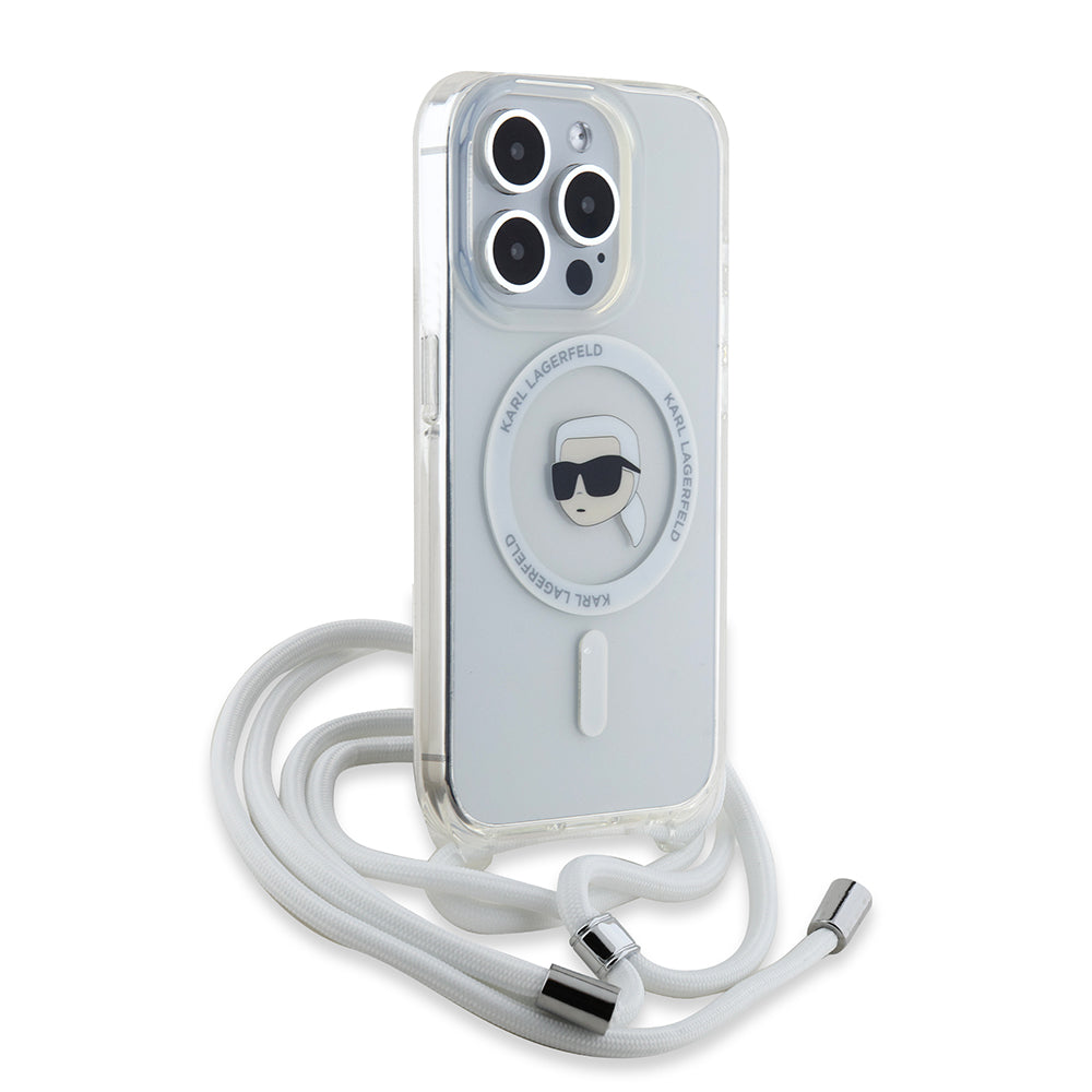 Coque MagSafe pour Apple iPhone 15 Pro Max, Karl Lagerfeld, IML Crossbody Karl's Head, Transparente