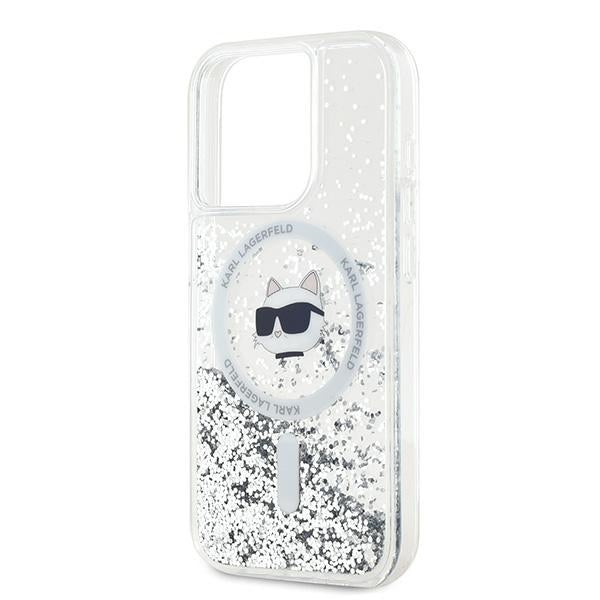 Coque MagSafe pour Apple iPhone 15 Pro Max, Karl Lagerfeld, Liquid Glitter Choupette Head, Transparente