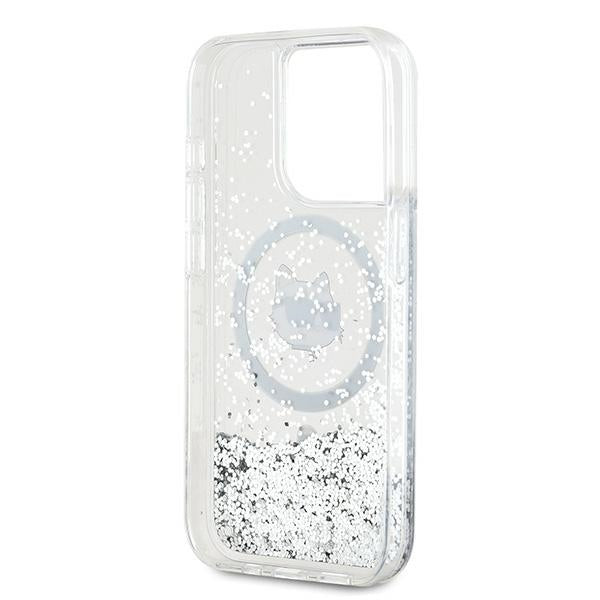 Coque MagSafe pour Apple iPhone 15 Pro Max, Karl Lagerfeld, Liquid Glitter Choupette Head, Transparente