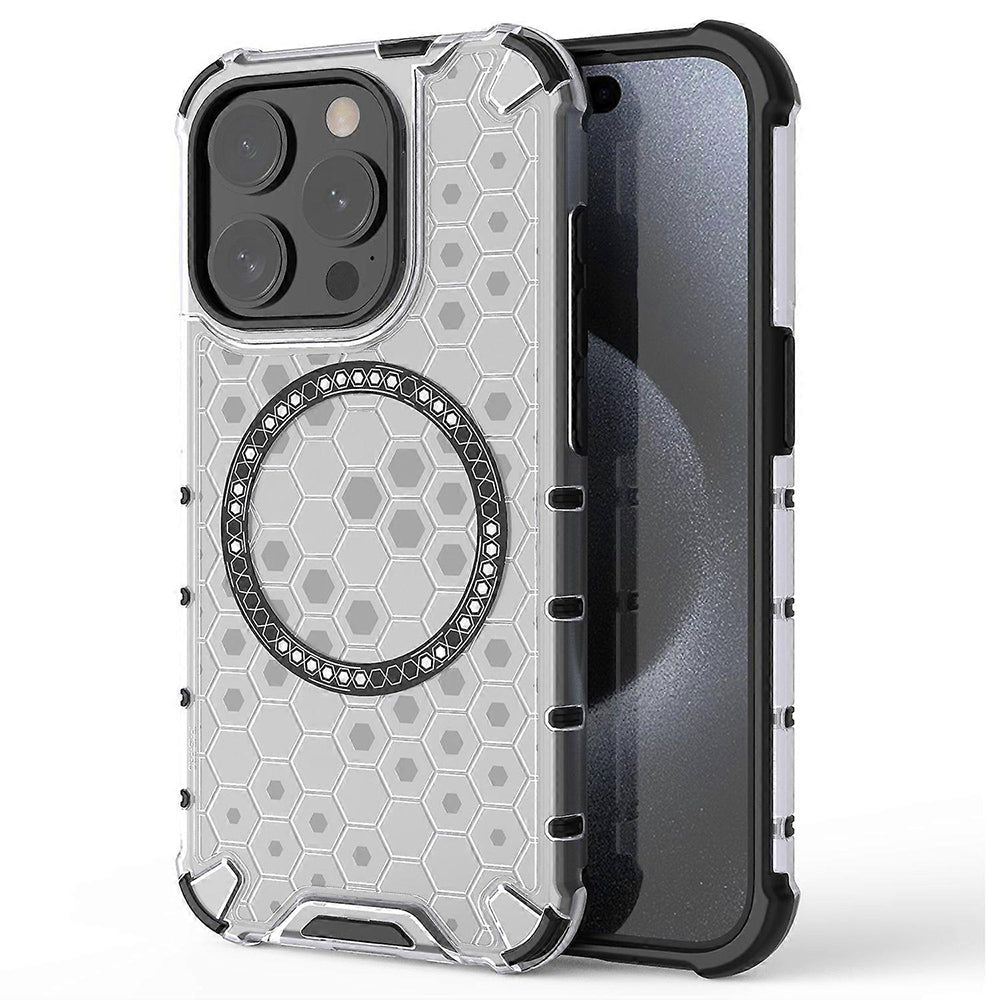 Coque MagSafe pour Apple iPhone 15 Pro Max, Techsuit, HoneyComb Shield, Blanche