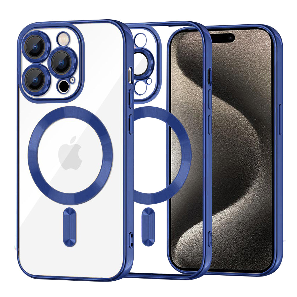 Coque MagSafe pour Apple iPhone 15 Pro Max, Techsuit, Luxury Crystal, Bleu Foncé