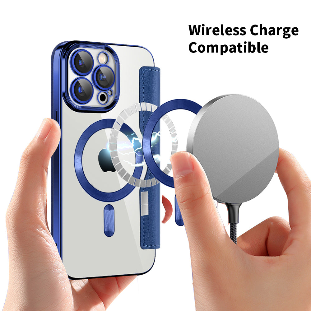 Coque MagSafe pour Apple iPhone 15 Pro Max, Techsuit, SmartMag Book, Bleue