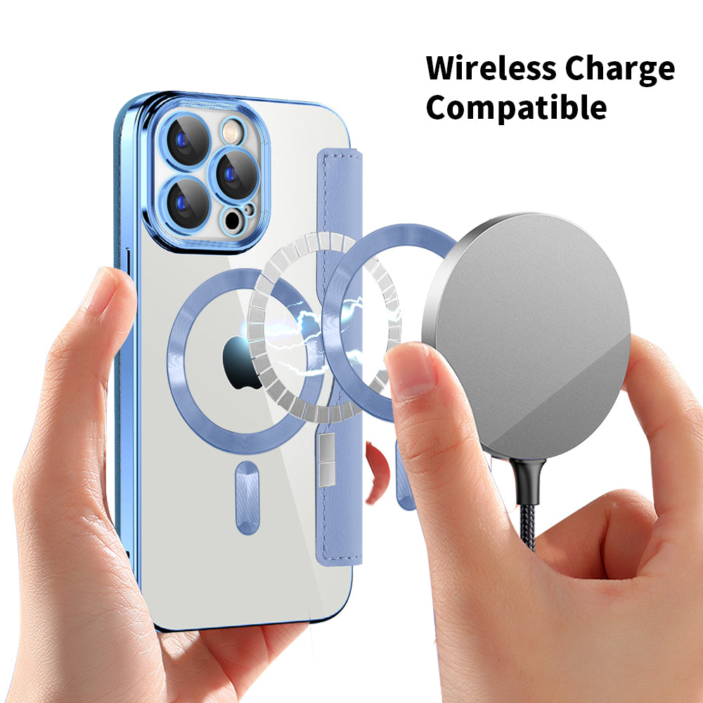Coque MagSafe pour Apple iPhone 15 Pro Max, Techsuit, SmartMag Book, Bleu