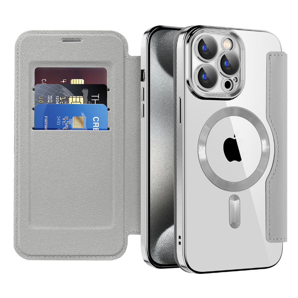 Coque MagSafe pour Apple iPhone 15 Pro Max, Techsuit, SmartMag Book, Gris