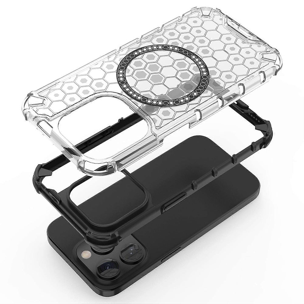 Coque MagSafe pour Apple iPhone 15 Pro, Techsuit, HoneyComb Shield, Blanche