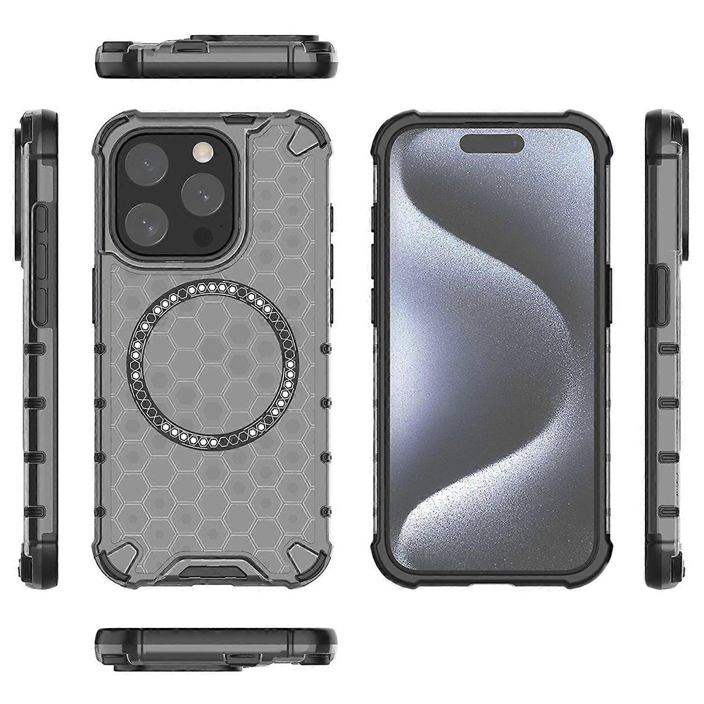 Coque MagSafe pour Apple iPhone 15 Pro, Techsuit, HoneyComb Shield, Noire