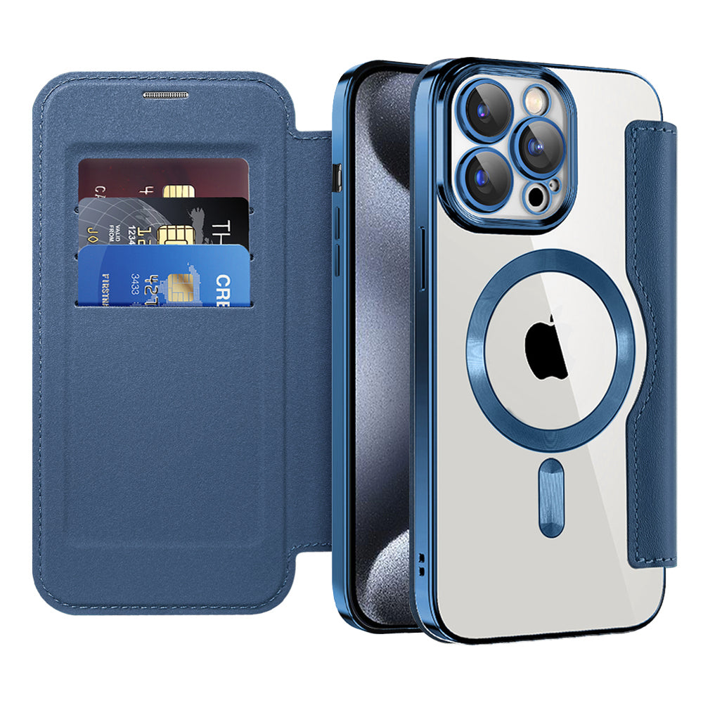 Coque MagSafe pour Apple iPhone 15 Pro, Techsuit, SmartMag Book, Bleue