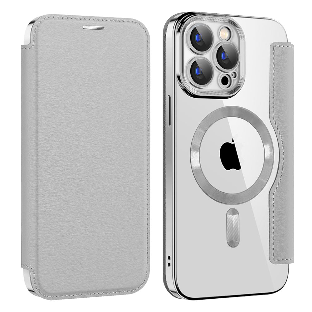 Coque MagSafe pour Apple iPhone 15 Pro, Techsuit, SmartMag Book, Gris