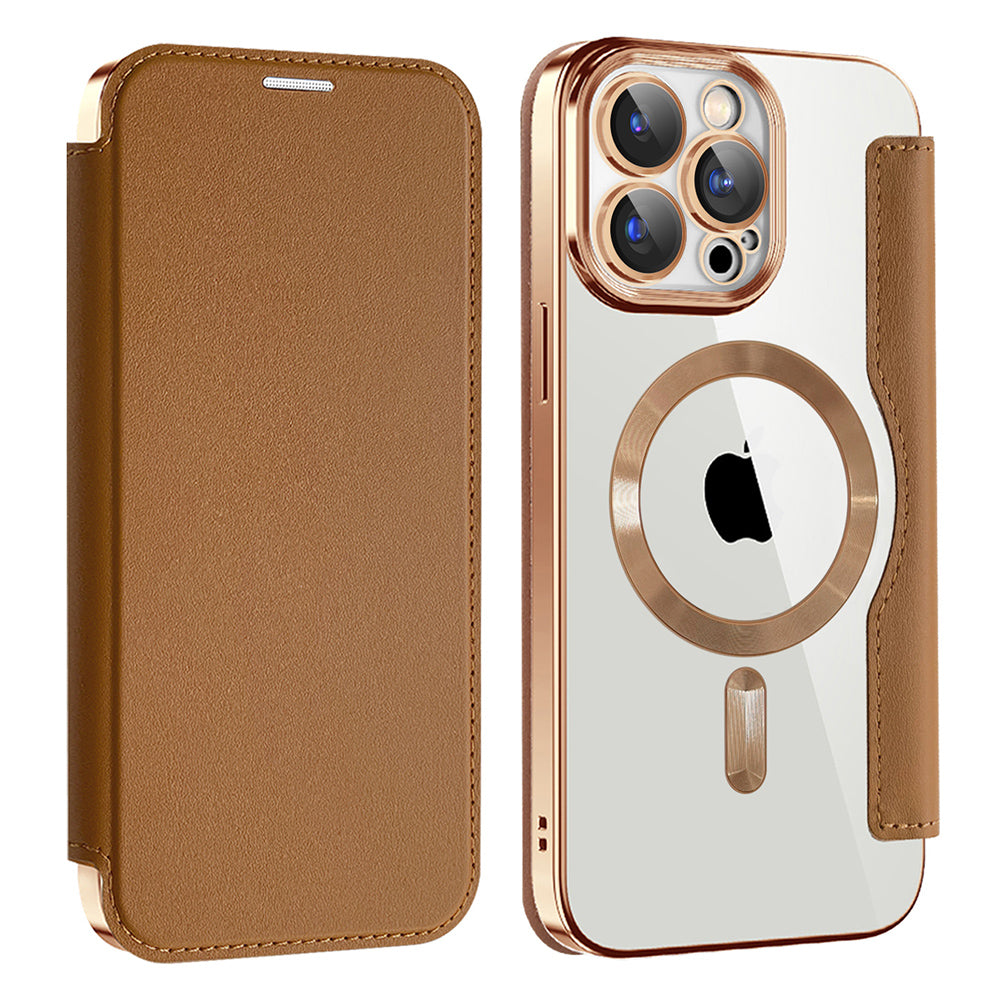 Coque MagSafe pour Apple iPhone 15 Pro, Techsuit, SmartMag Book, Marron