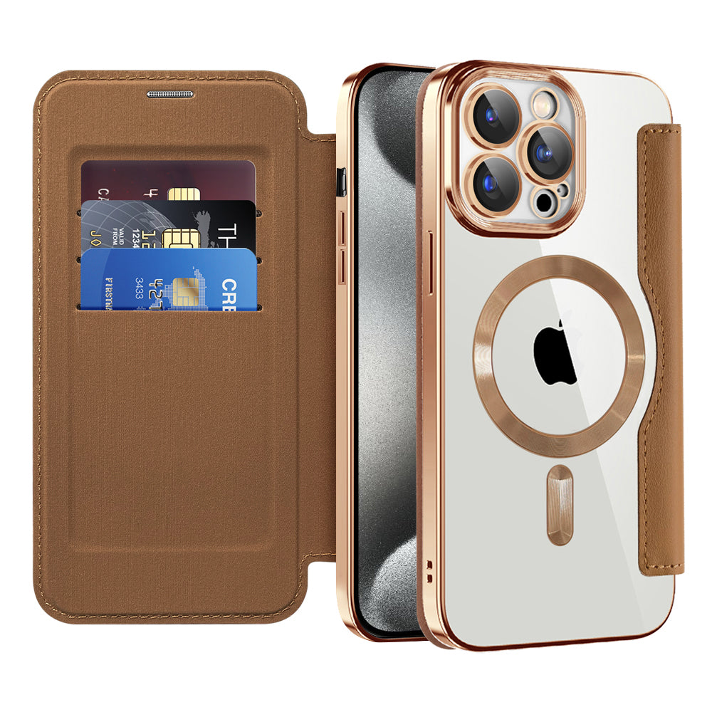 Coque MagSafe pour Apple iPhone 15 Pro, Techsuit, SmartMag Book, Marron