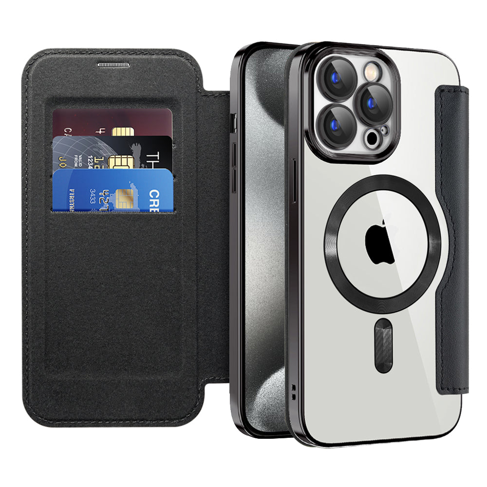 Coque MagSafe pour Apple iPhone 15 Pro, Techsuit, SmartMag Book, Noire