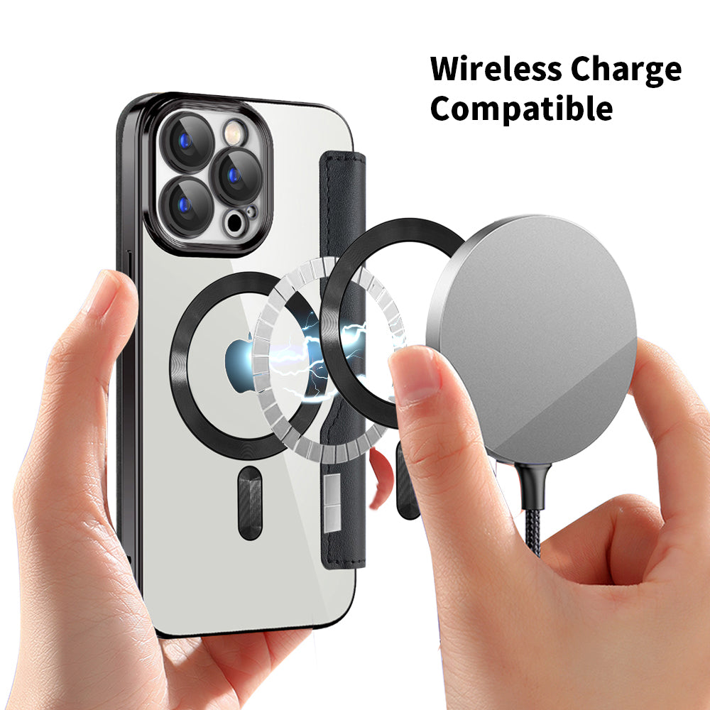 Coque MagSafe pour Apple iPhone 15 Pro, Techsuit, SmartMag Book, Noire