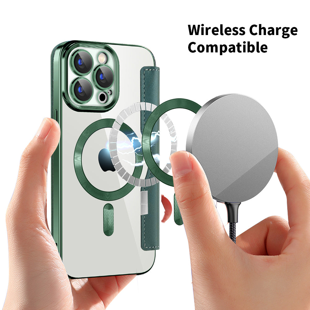 Coque MagSafe pour Apple iPhone 15 Pro, Techsuit, SmartMag Book, Vert