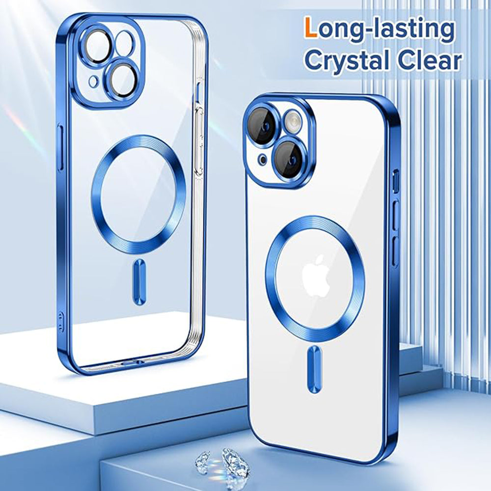 Coque MagSafe pour Apple iPhone 15, Techsuit, Luxury Crystal, Bleu Foncé