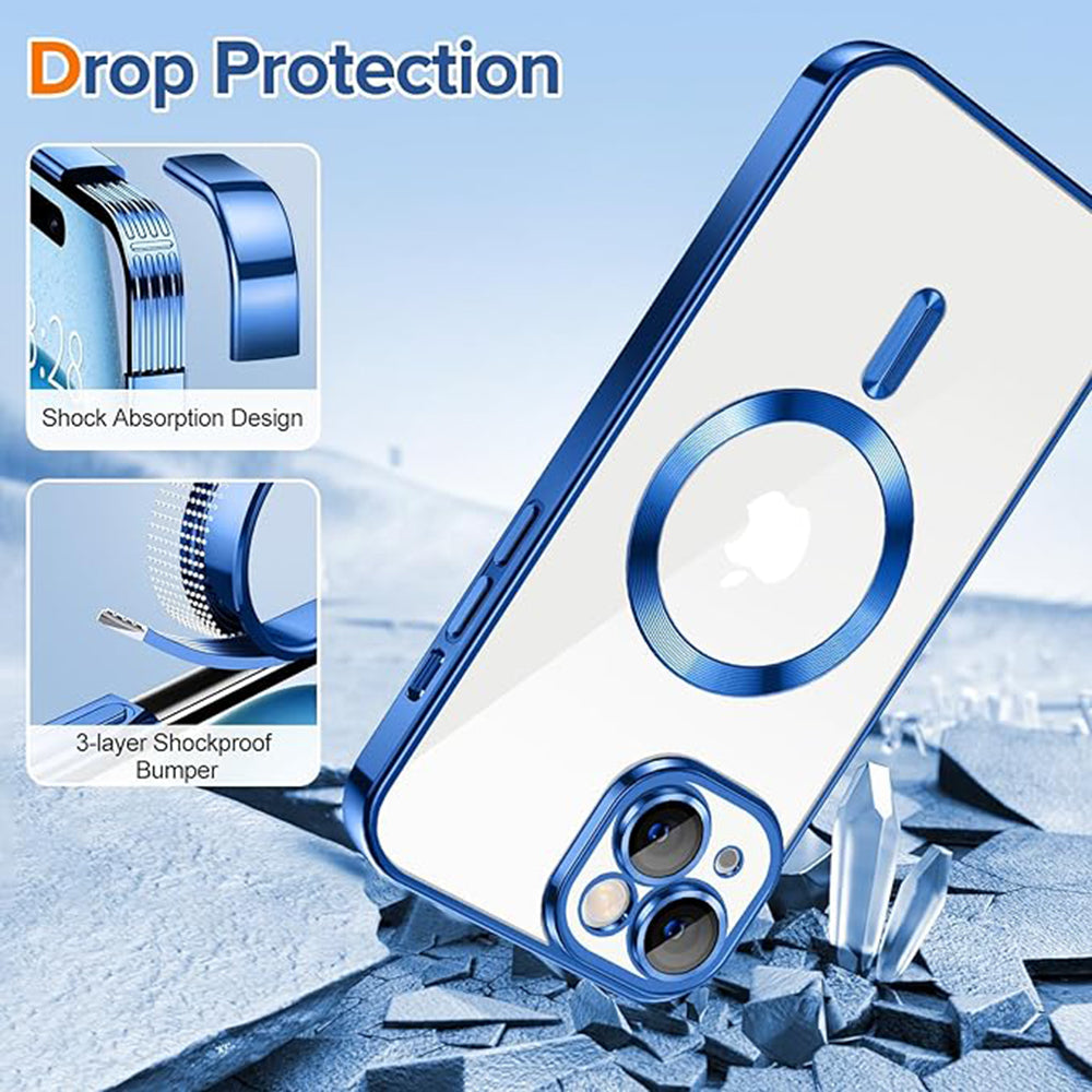Coque MagSafe pour Apple iPhone 15, Techsuit, Luxury Crystal, Bleu Foncé