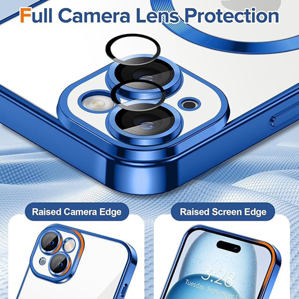 Coque MagSafe pour Apple iPhone 15, Techsuit, Luxury Crystal, Bleu Foncé