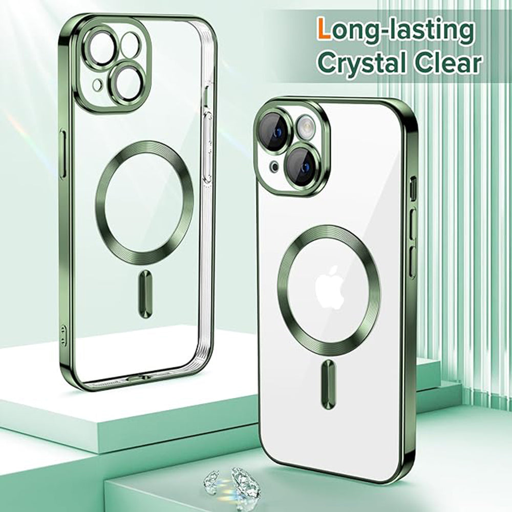Coque MagSafe pour Apple iPhone 15, Techsuit, Luxury Crystal, Vert Foncé