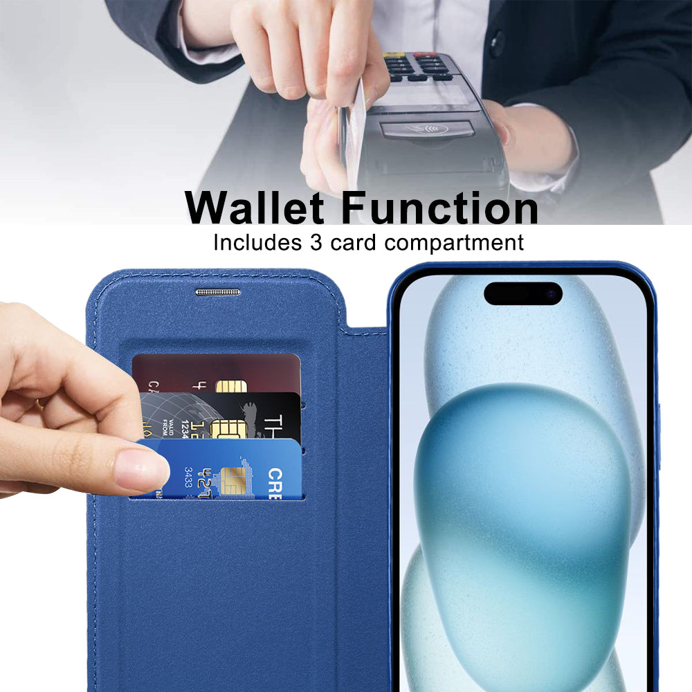Coque MagSafe pour Apple iPhone 15, Techsuit, SmartMag Book, Bleue
