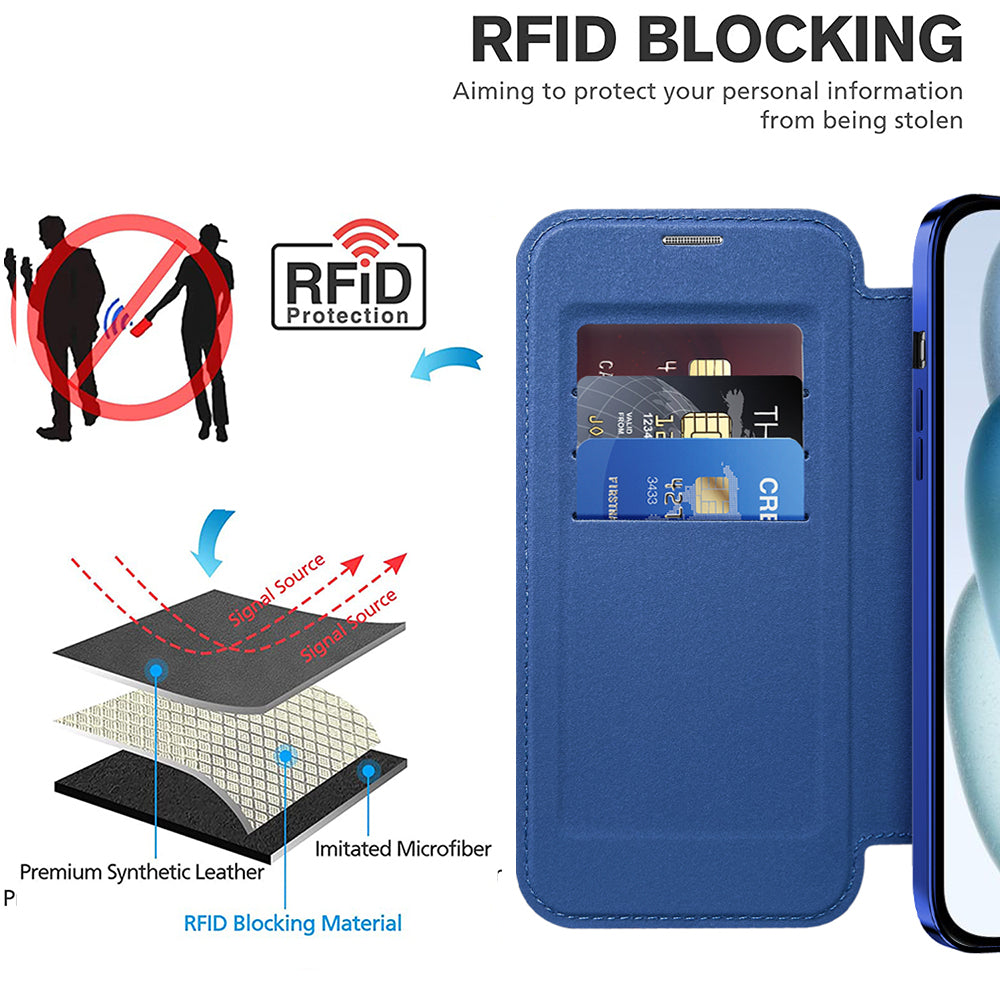 Coque MagSafe pour Apple iPhone 15, Techsuit, SmartMag Book, Bleue